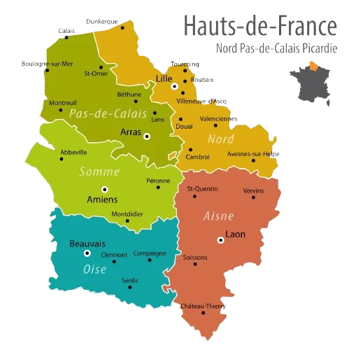 Carte de la zone d'intervention de VH PROPRETE en Hauts-de-France